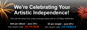 July 4th coupons for discounted CD Baby submissions