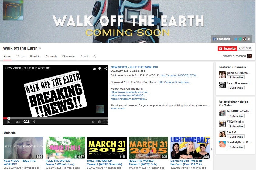 YouTube channel for Walk Off the Earth.