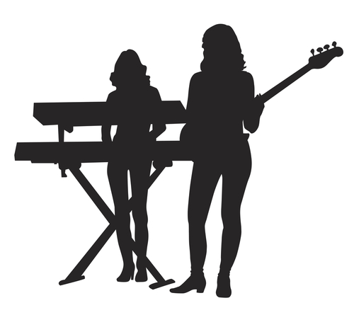 silhouette of keyboardist and bassist
