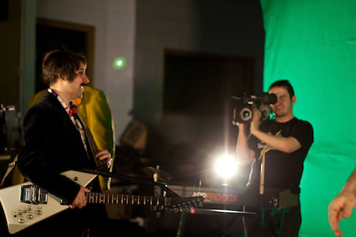 musician filming a music video