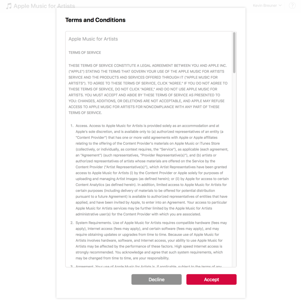 The Apple Music For Artists Terms and Conditions