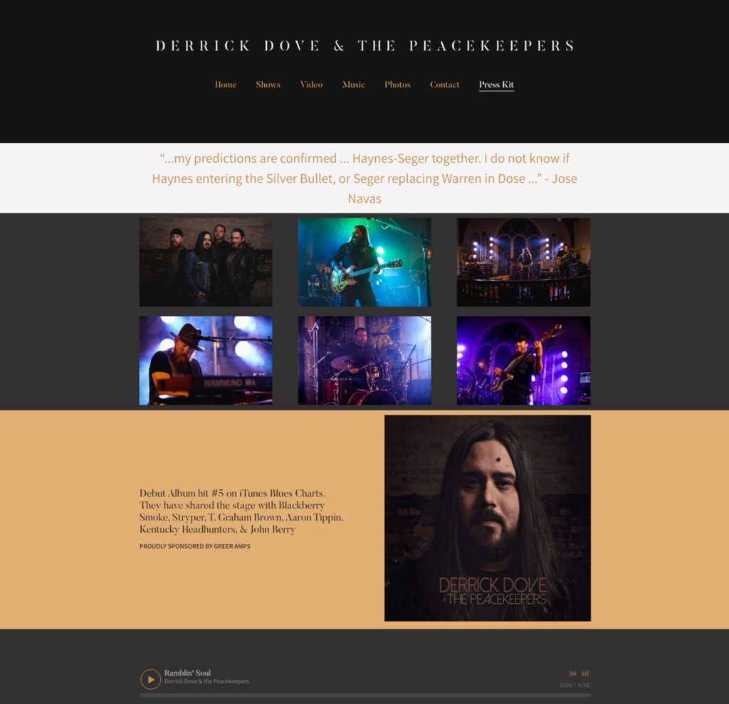 Example EPK for a musician on their website
