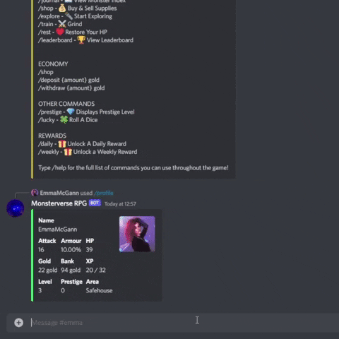 Monsterverse Discord Bot game