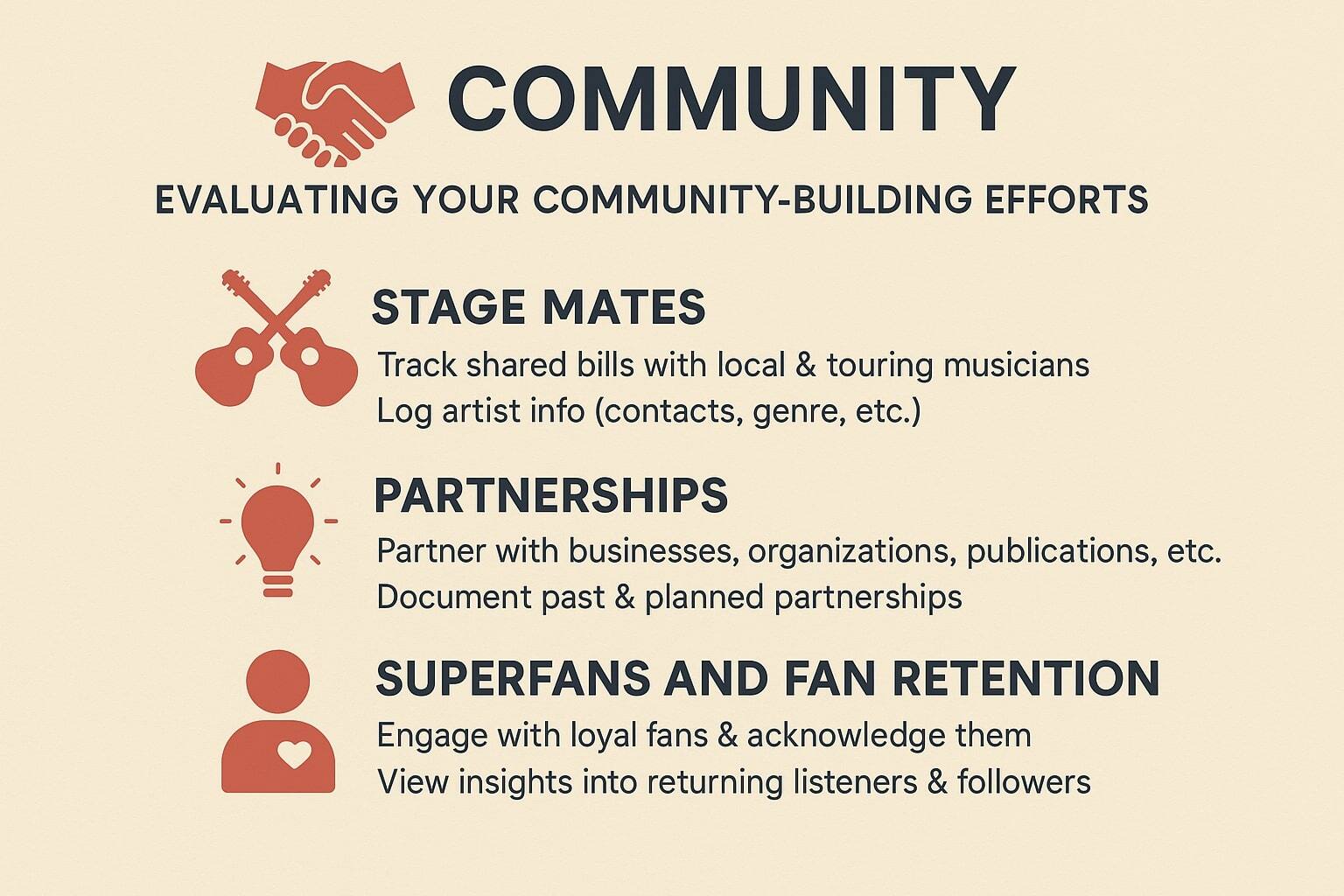 Key metrics for musicians to measure community growth.